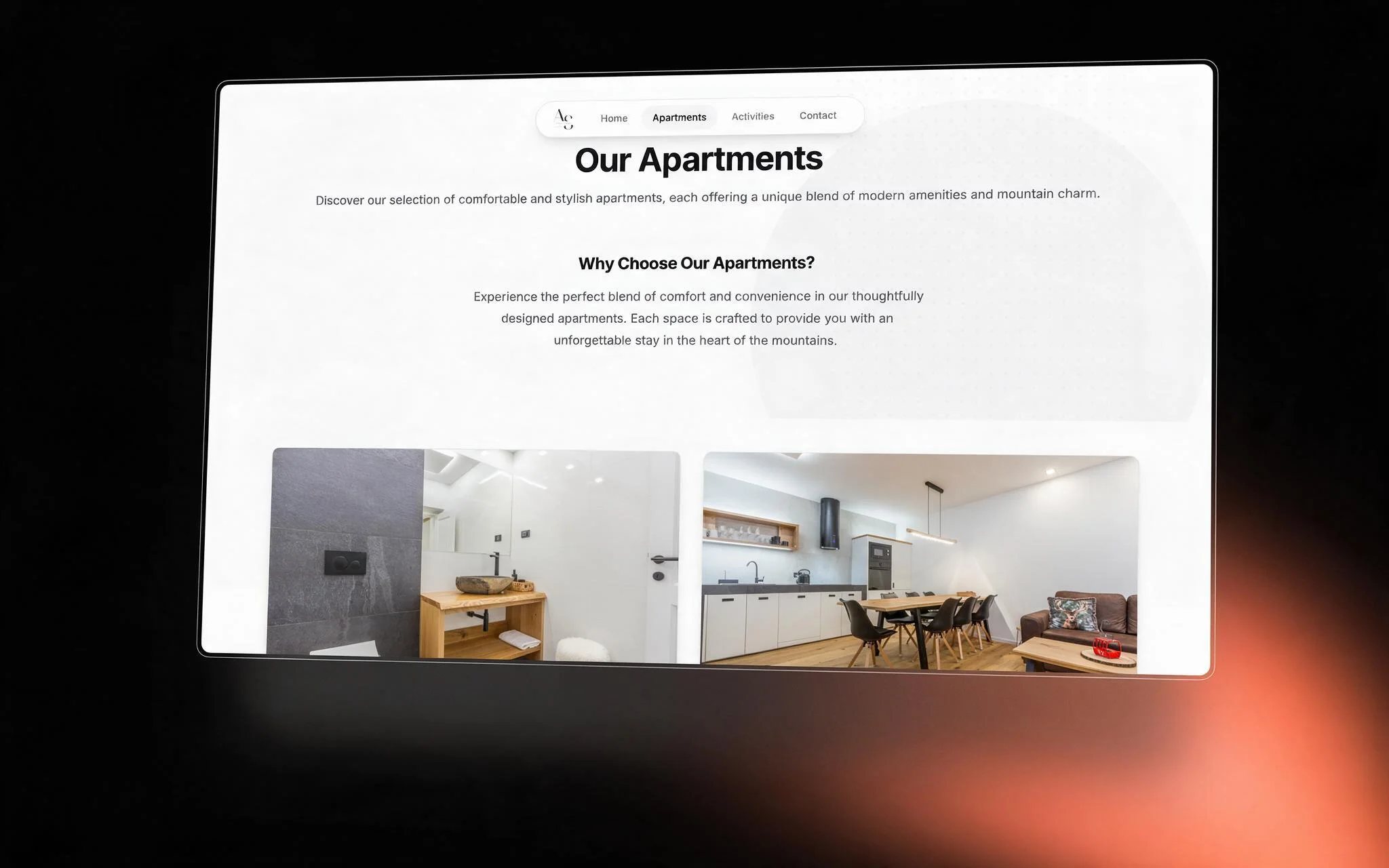 AS Apartments — the apartments page, both units photographed room by room