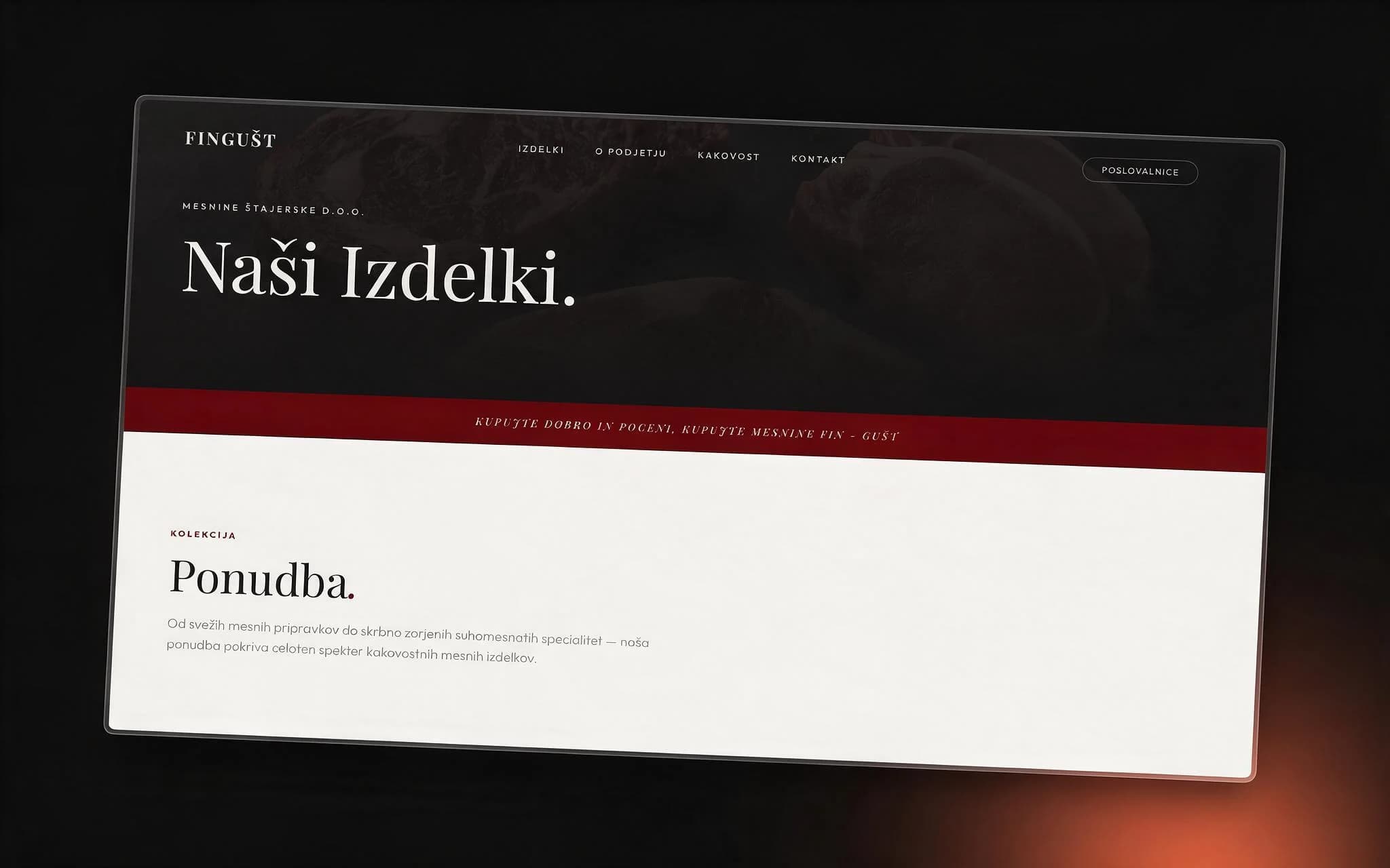 Fingušt prototype — the product ranges page, every range a CMS record