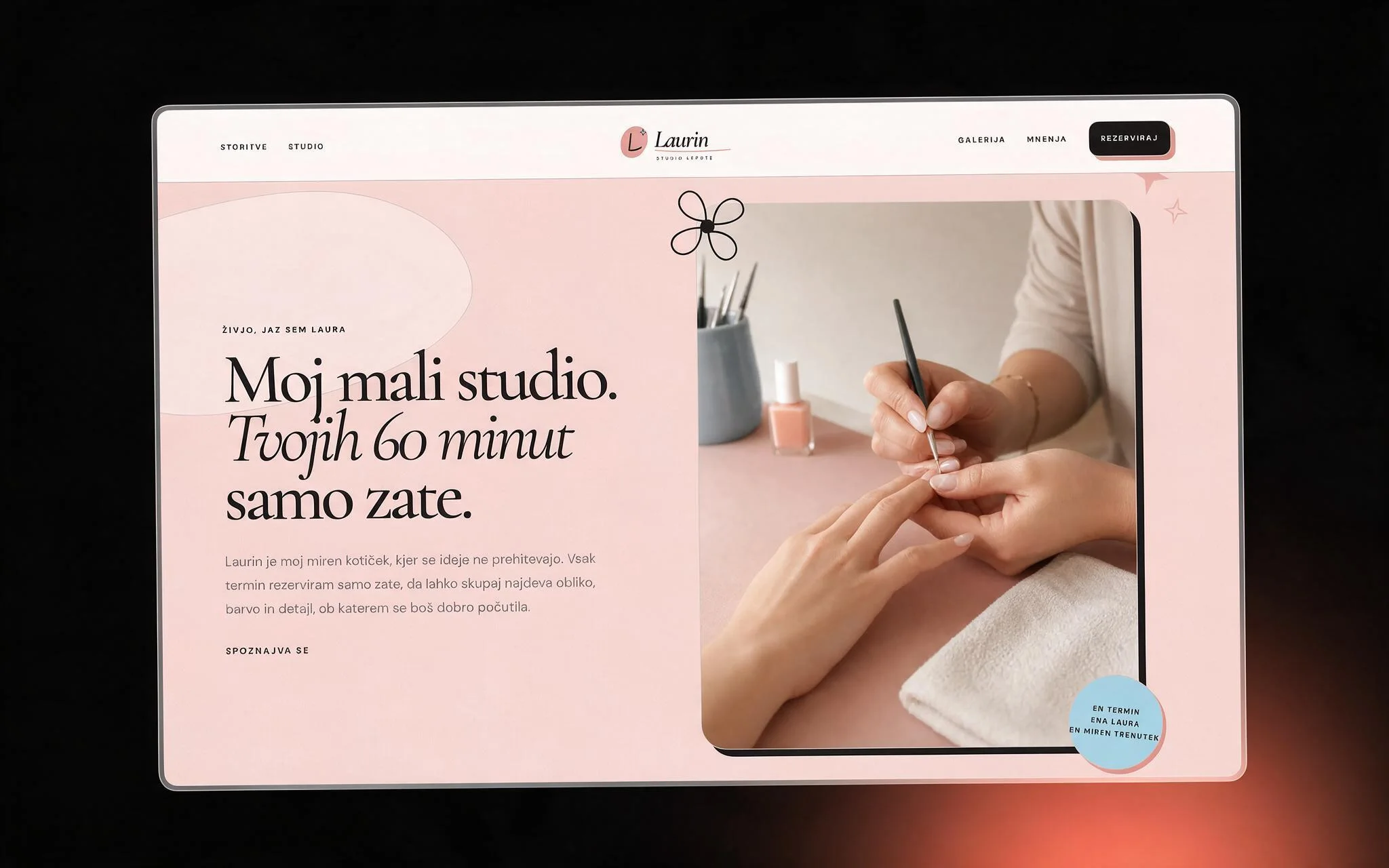 About section introducing the nail technician beside a studio photo