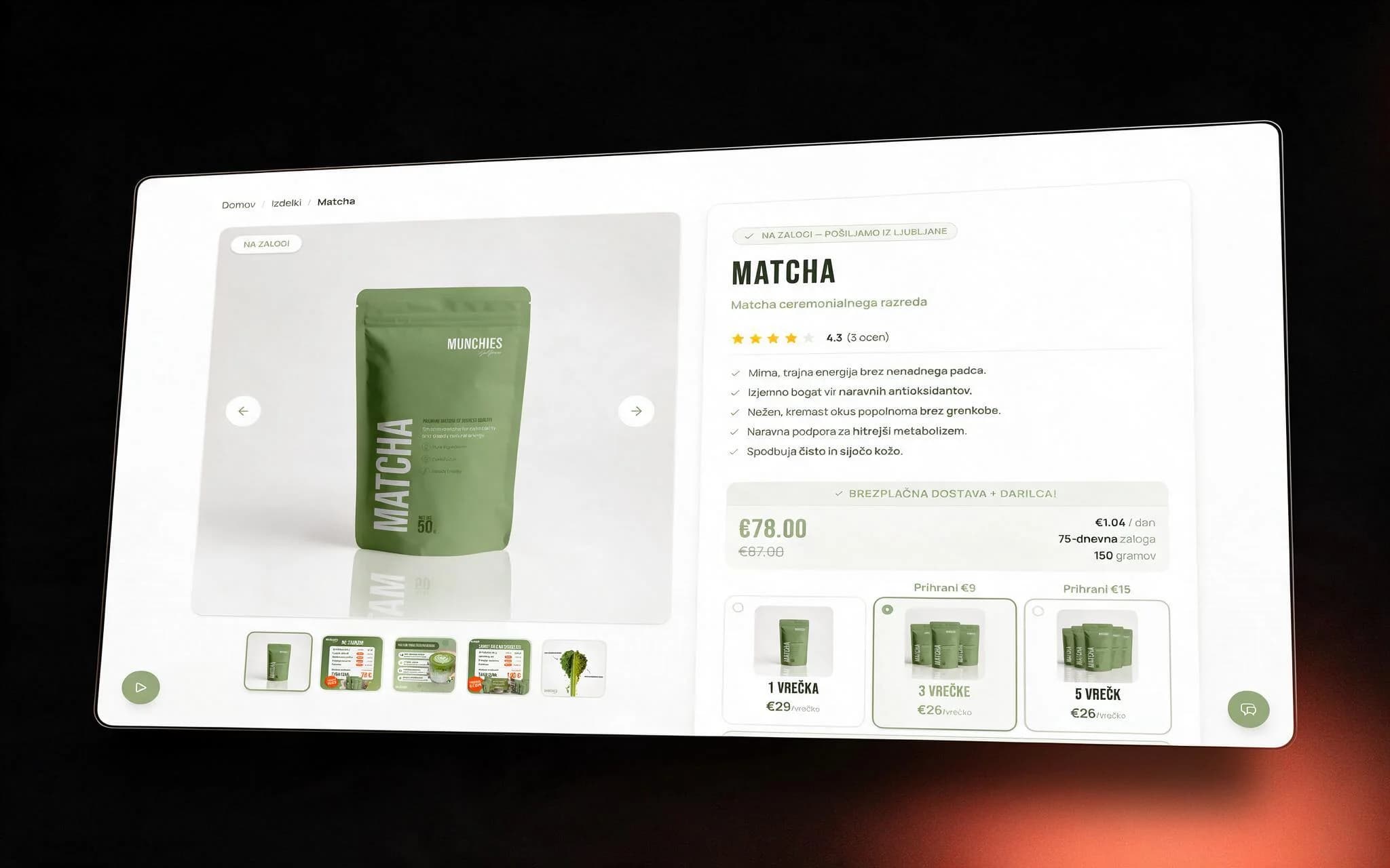 Product page with gallery, rating and bundle tiers