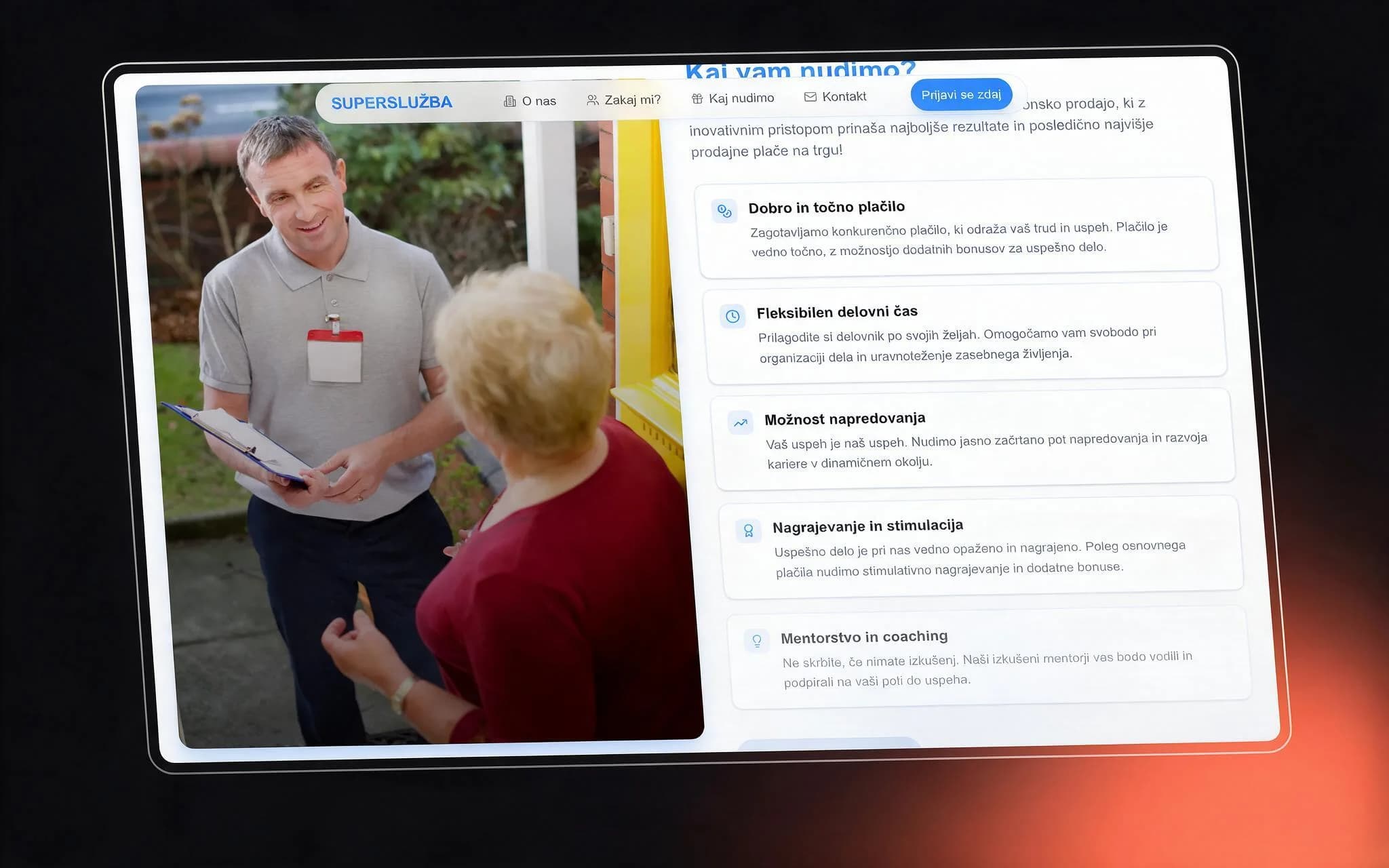 Superslužba "Kaj vam nudimo?" benefits: pay, flexible hours, promotion, rewards, mentoring